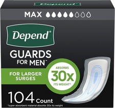 Depend Guards Incontinence Pads for Men, Maximum Absorbency, One Size, White 