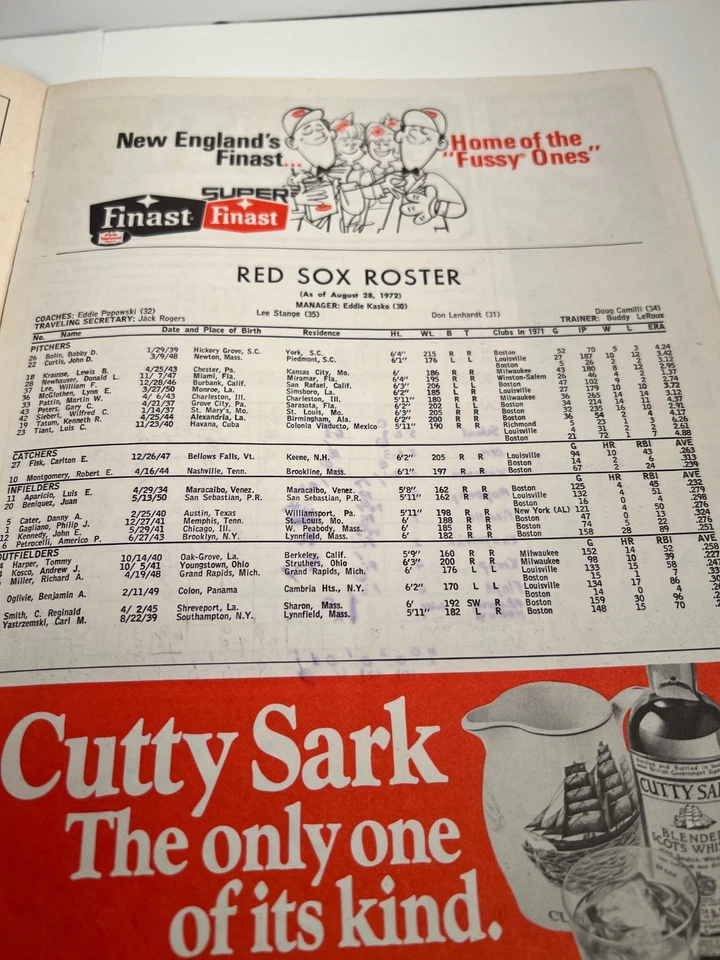 🔥 1972 Sept. 2 Boston Red Sox Baseball Program v Royals R. Smith HR🔥 - Image 4 of 4