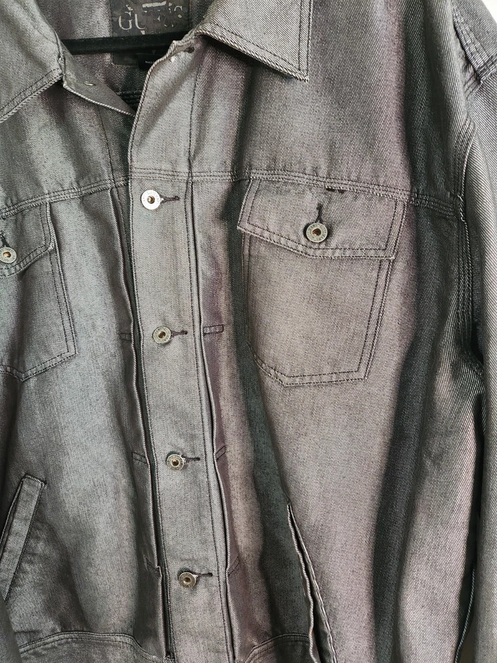 GUESS DENIM Gray JEAN JACKET MEN'S 4XL COAT BOMBER TRUCKER Irregular - Image 3 of 4