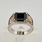 Vintage Black Hills Gold Onyx Signet Ring Size 10 Sterling Silver 925 12k Gold