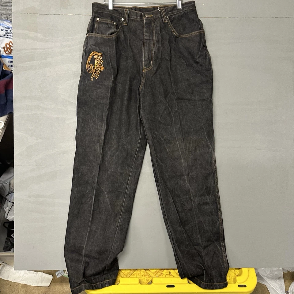 VTG Y2K Baggy Southpole B Boy Black Jeans Wide Embroidered Skater Denim 36x32 - Image 3 of 4