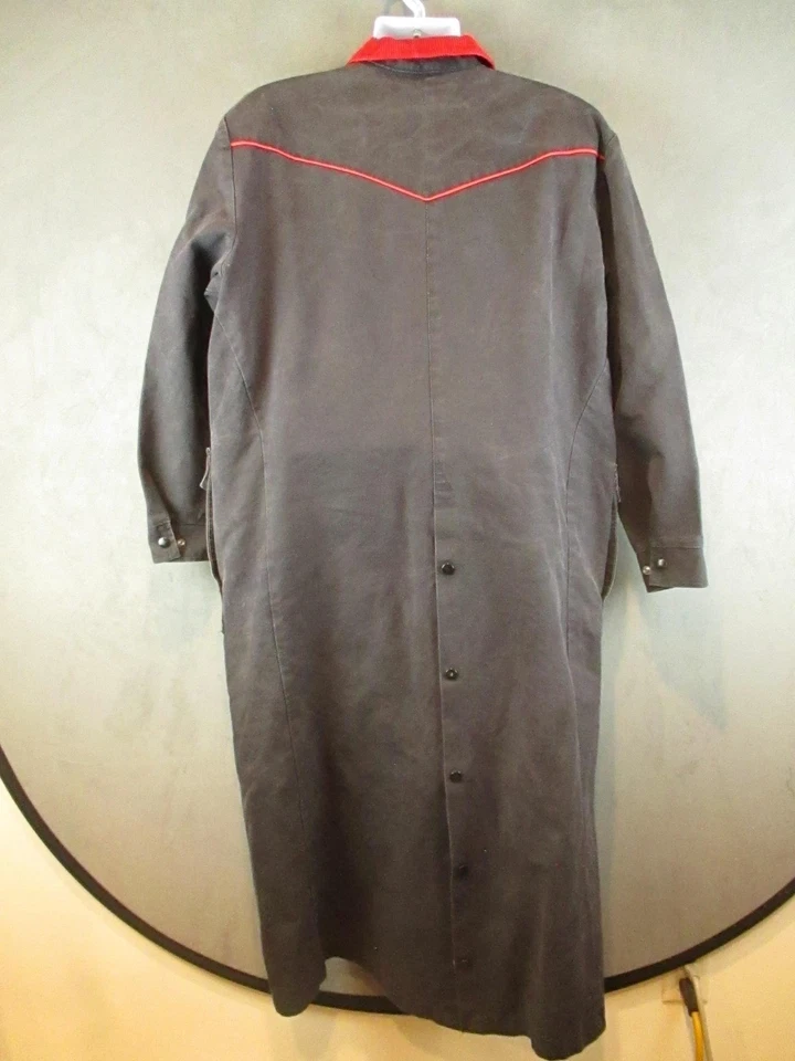 Abrigo Plumero Largo Tex Tostado Para Hombres Mediano Negro Lona Western Ranch Vaquero EE. UU. DE COLECCIÓN Foto 4 de 4