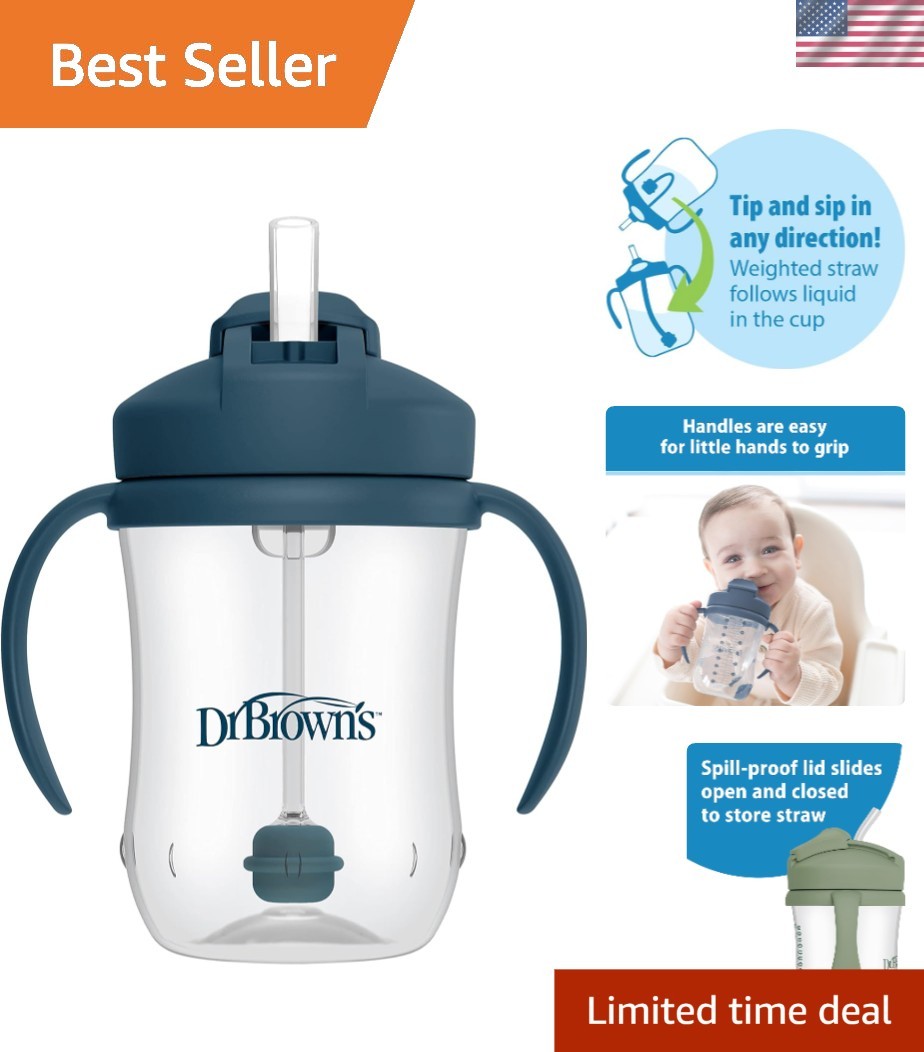 BPA-Free Weighted Straw Sippy Cup, 9oz Dark Blue for 6 +, Tr