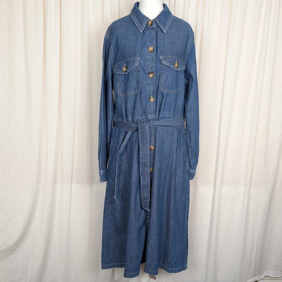 chinese dress ladies Flippy Denim Shirt Dress-Indigo Denim