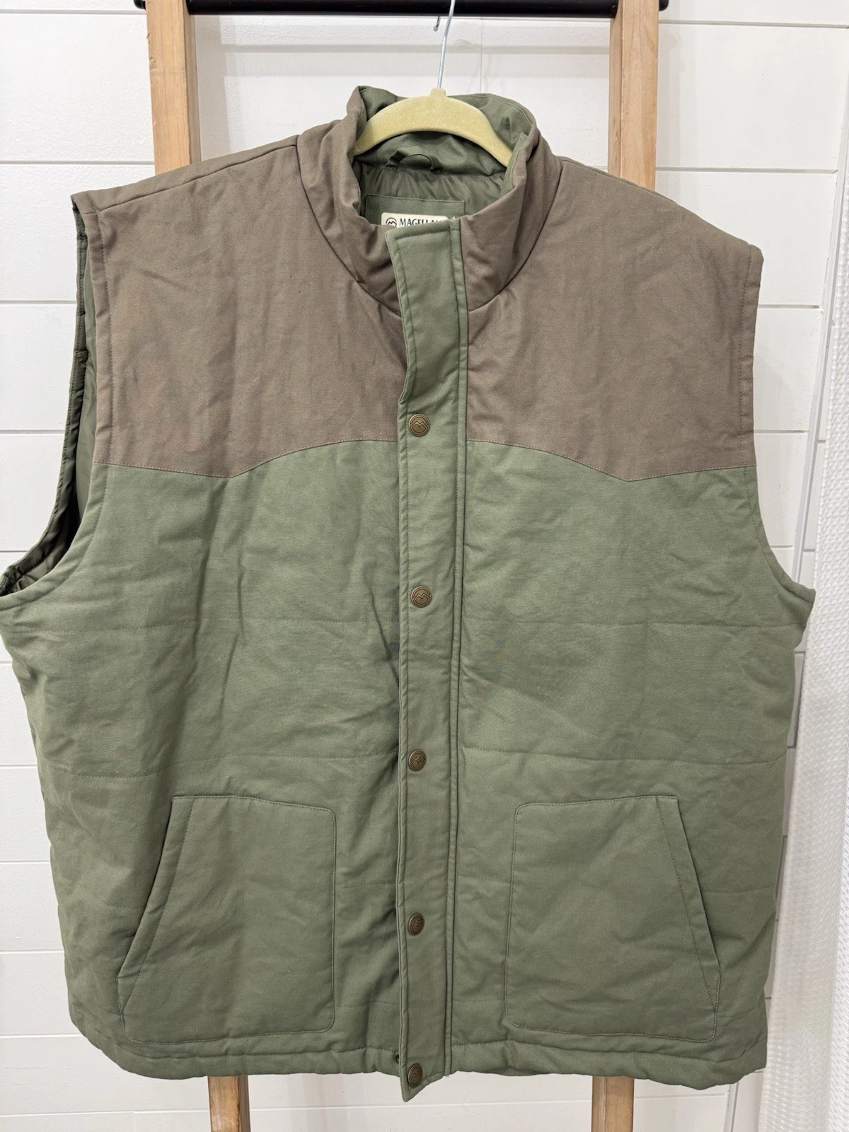 Magellan Outdoors Men's Lined Snap Vest Hunter Green/Brown Size 3X