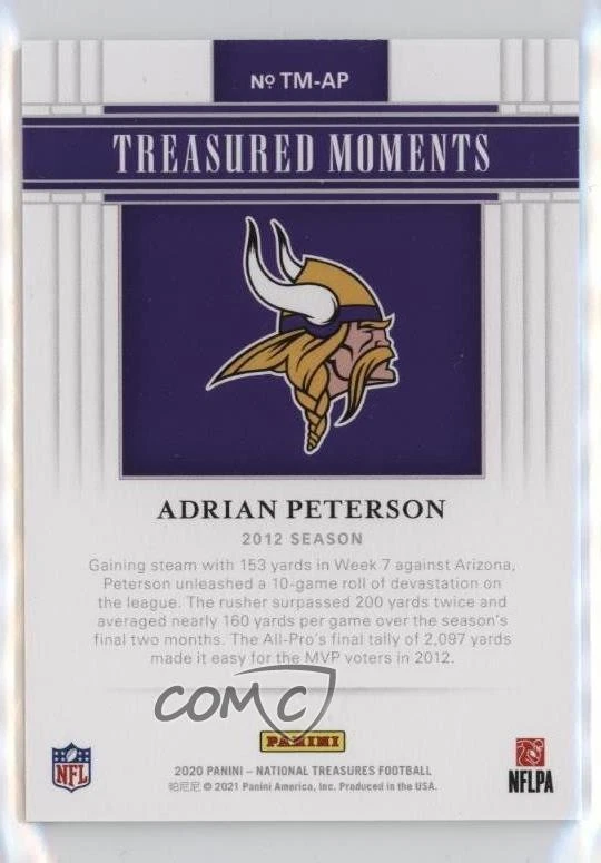 2020 Panini National Treasures Treasured Moments /99 Adrian Peterson #TM-AP - Image 2 of 2