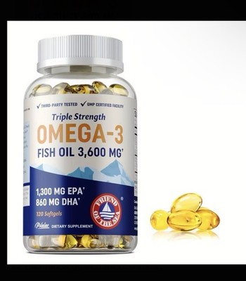 Psdalale Triple Strength Omega-3 Fish Oil 3,600mg 120 Softgels Heart Health