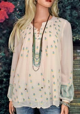 SUNDANCE CATALOG Papyrus Flowers Embroidered Top Size X Small