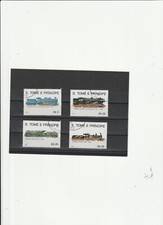 Sao Tome E Principe " 4  Historische Dampf-Lok-Züge mit Tender " Gestempelt