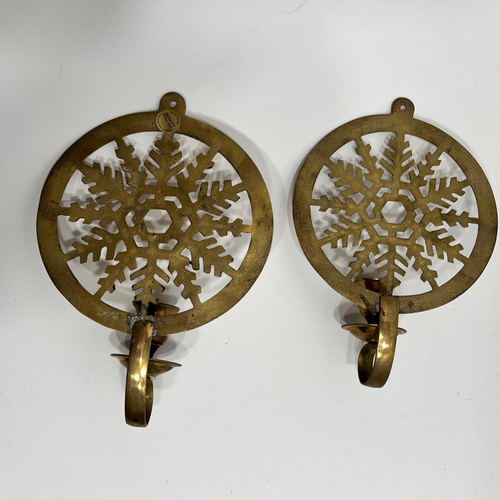 Snowflake Design Solid Brass Wall Tapered Candle Sconces 9" x 6" Hosley Intl - Picture 5 of 16