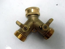 Pack of 4 Heavy Duty Brass Y Splitter Garden Hose Connector