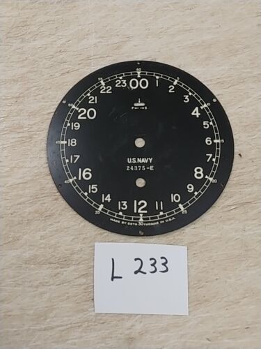 VINTAGE SETH THOMAS WWII U.S.NAVY 24 HOUR SHIPS CLOCK DIAL FACE 6" INCH DIAMETER - Picture 1 of 3