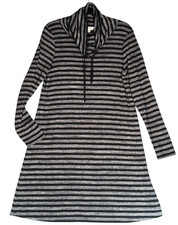 Market Spruce Sweater Dress Womens L Black Gray Cowl Neck Stretch Lightweight