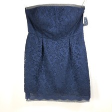 David's Bridal Short Strapless Contrast Corded Lace Mesh Marine Blue Women's 14