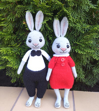 Handmade Toys Crochet Animal Funny Bunny Amigurumi Baby Gift Knit Bunny Doll 2pc