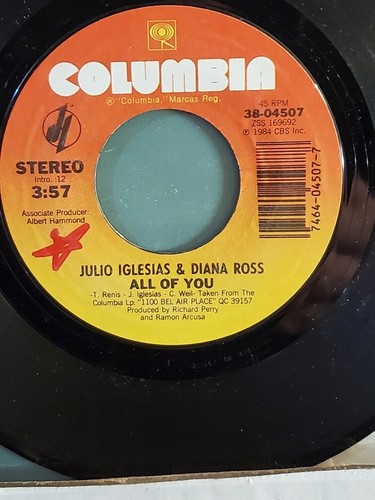 JULIO IGLESIAS & DIANA ROSS 7" 45 RPM -"All of You" "The Last Time" w/PS NM- - Picture 4 of 5