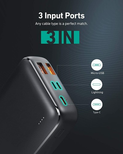 AUKEY USB C Power Bank 20000mAh, Portable Charger Large-Capacity with 3 Outputs - Picture 3 of 9
