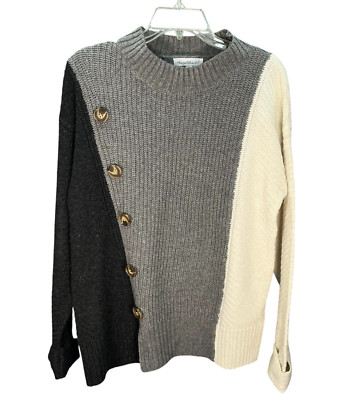 Keren Hart NWT Women's Oversized Long Sleeve Knit Sweater S Gray/Ivory