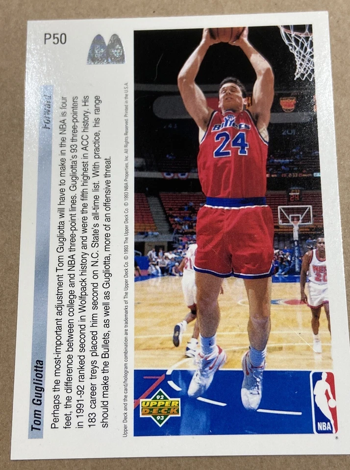 1992-93 Upper Deck McDonalds Rookie #P50 TOM GUGLIOTTA Washington Bullets RC - Image 4 of 4