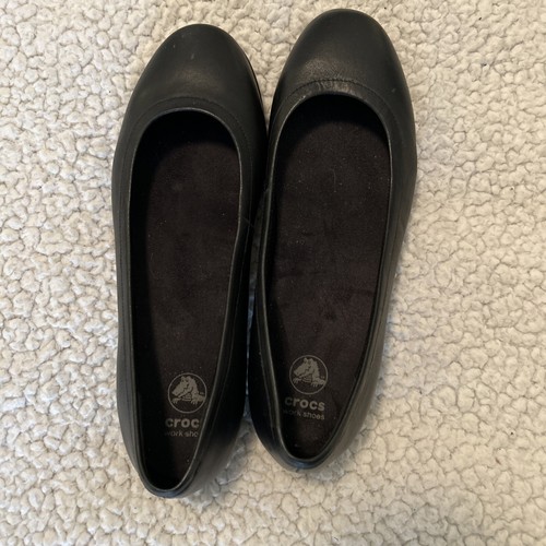 Crocs At Work Black Ballet Flats Slip On Slip Resistant Ladies Size 10.5 Leather