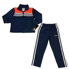 Adidas Little Boys Full Zip Track Jacket  Pants Set Size 4 Navy Blue Orange