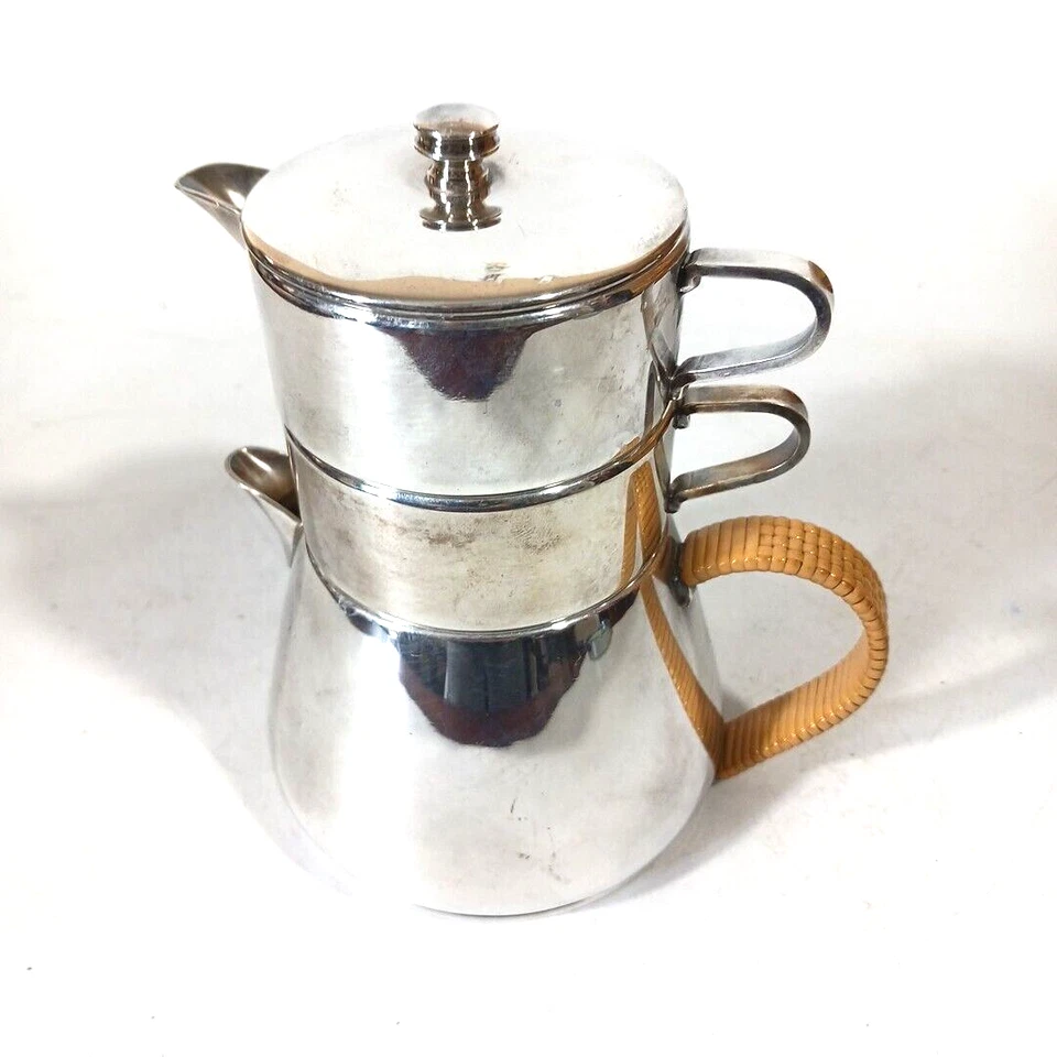 Juego de té apilable MCM Art Deco crema azúcar Bernard arroz e hijos plato de plata Foto 2 de 4