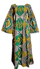 Vintage African Stars Kente Cloth Print Pattern Maxi Dress OS