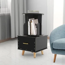Modern Bedside Table with Drawer Corner High End Table Black Rotating Bookshelf