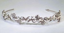 Tiara Headpiece Silver Freshwater Pearls Crystal Rhinestones