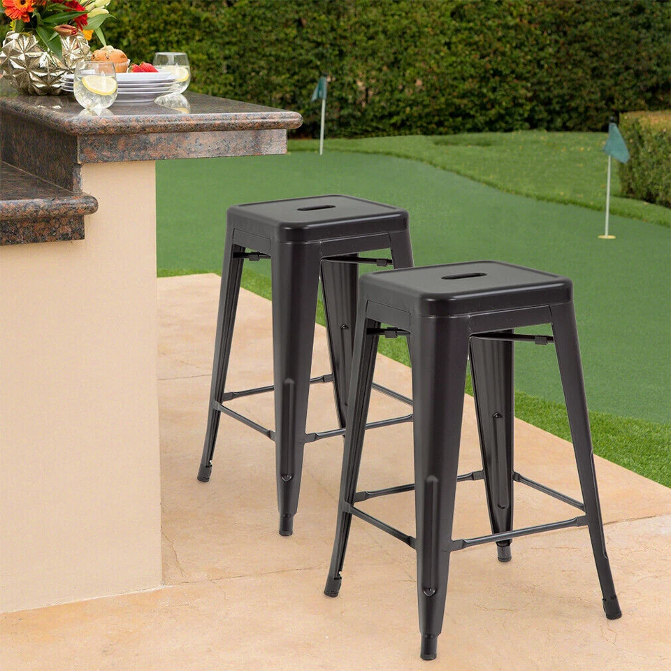 New Metal Chair Height Bar Stools 24 Inches Indoor/Outdoor Stool Patio Furniture - Image 2 of 4