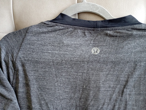 Lululemon Men Heathered Gray Black Assert Tech Short Sleeve Shirt Top L Workout - Picture 2 of 4