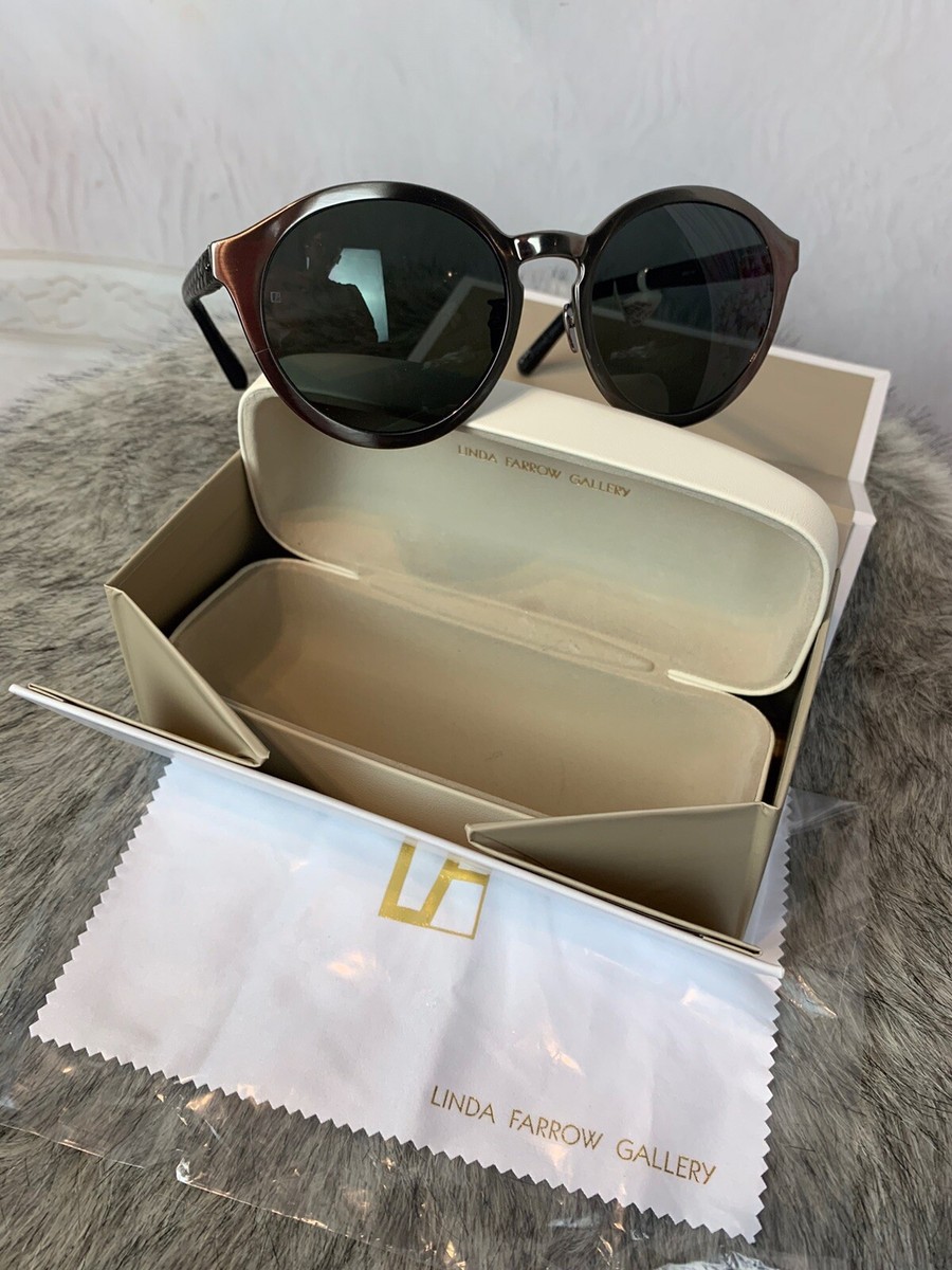 Linda Farrow Round Snakeskin Sunglasses Black/grey NWTS Box  display picture 2