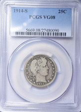 1914-S BARBER QUARTER - BOLD PCGS VG08!