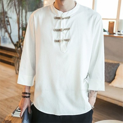Men Tang Traditional Chinese Clothing Hanfu Tops Blouse Cheongsam Linen  T-shirt