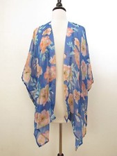New Top Size Large Kimono Chiffon Boho Pocket Floral Blue