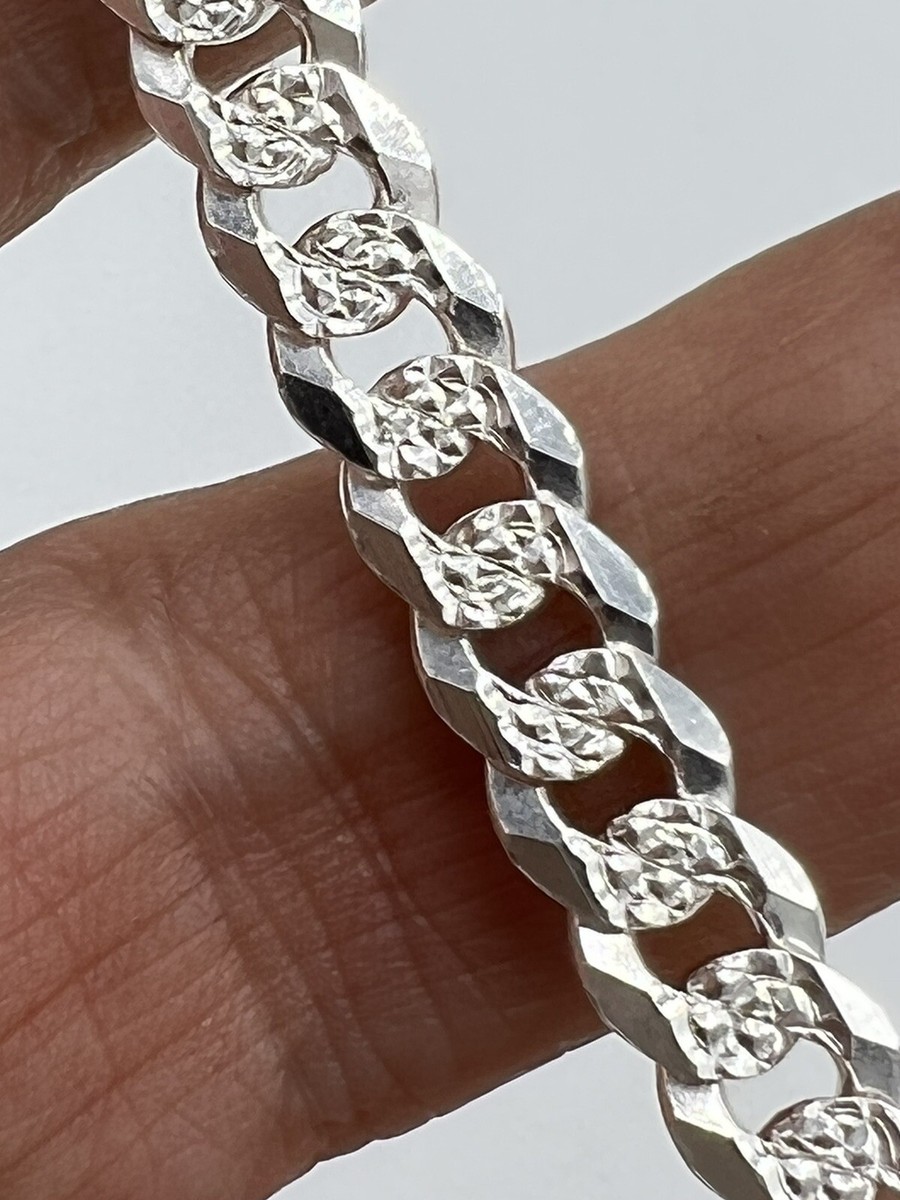 Sterling Silver Thin Cuban Chain Bracelet for men 925 mm Solid