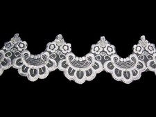 Lily 3.5" White Scalloped Embroidered Sequins Pearl Beaded Lace Trim By Yard