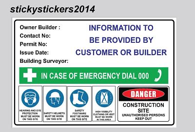 CONSTRUCTION SIGN OWNER BUILDER CORFLUTE BUILDING SITE 600X450MM - 3MM ...