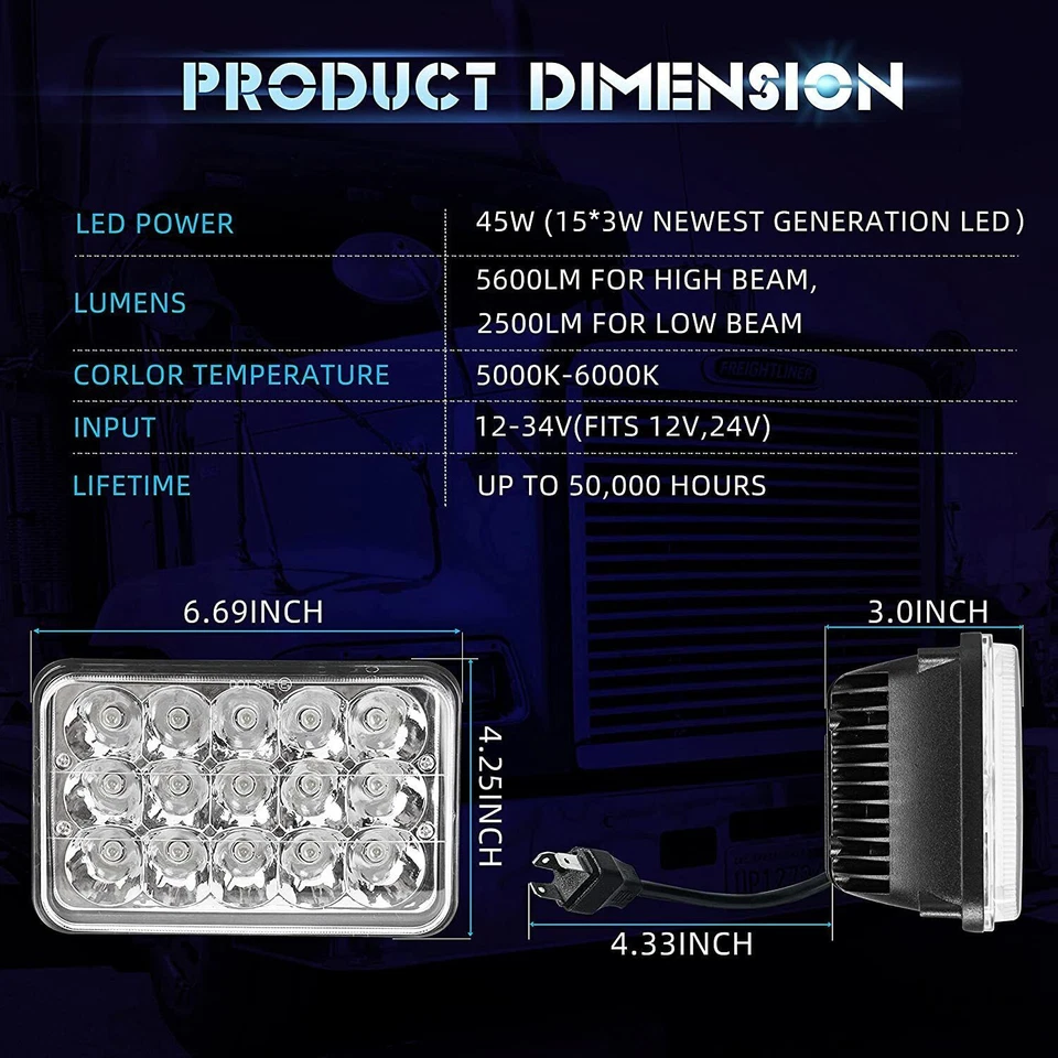 Faros LED HI-LO 4x6" cromados aptos para Chevrolet G10 G20 G30 1978-1991 Foto 3 de 4