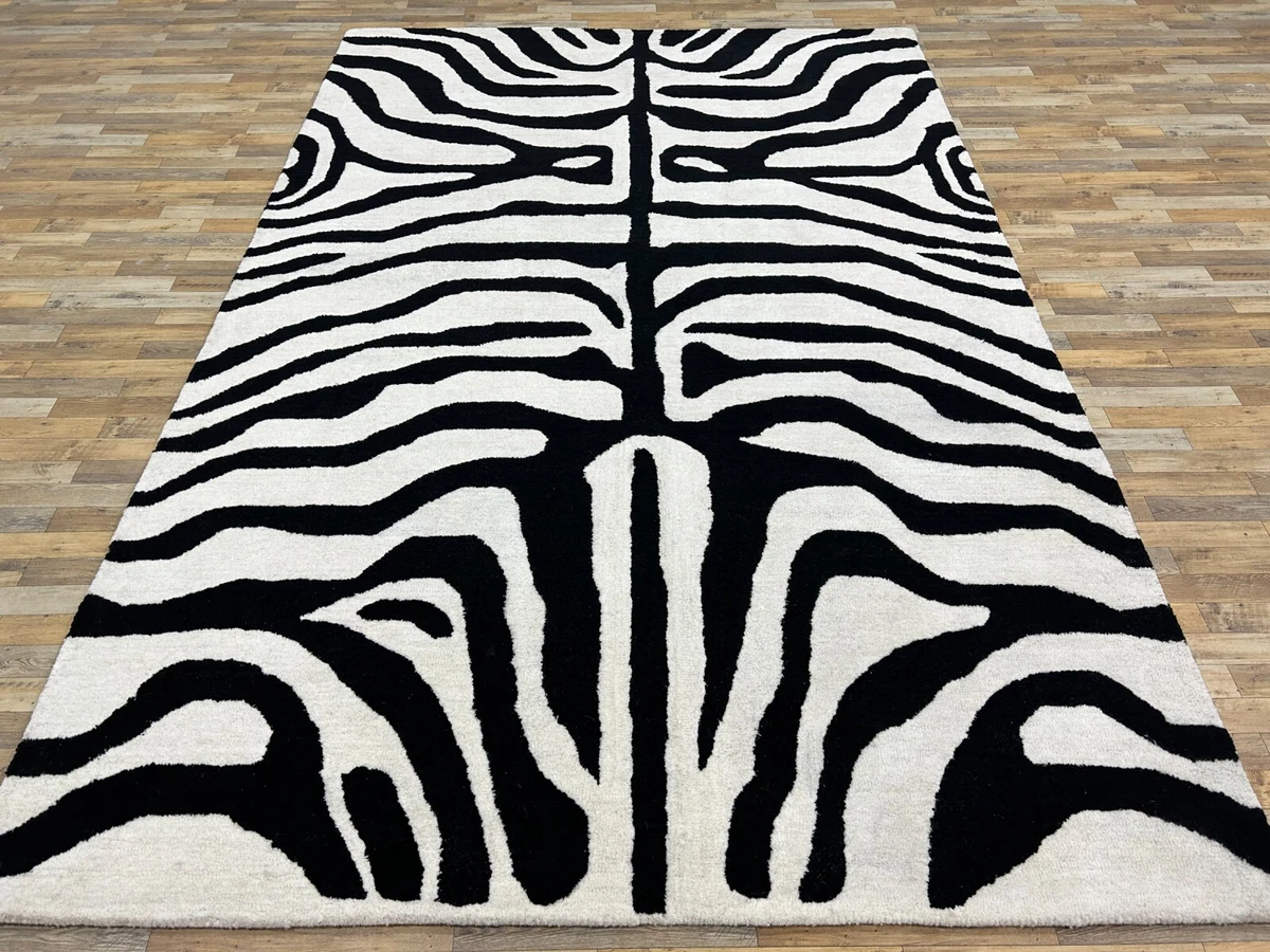 Zebra Design Black/White Zebra Print Hand Tufted NZ Wool Area Rug