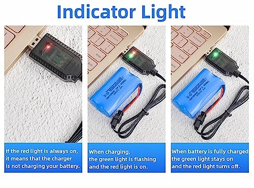 Fllyvly Cable USB Cargador Con Conector SM-3P Para Baterías LiPo 7,4V 2S – Para Coches RC, Drones, Barcos Y Aviones De Control Remoto