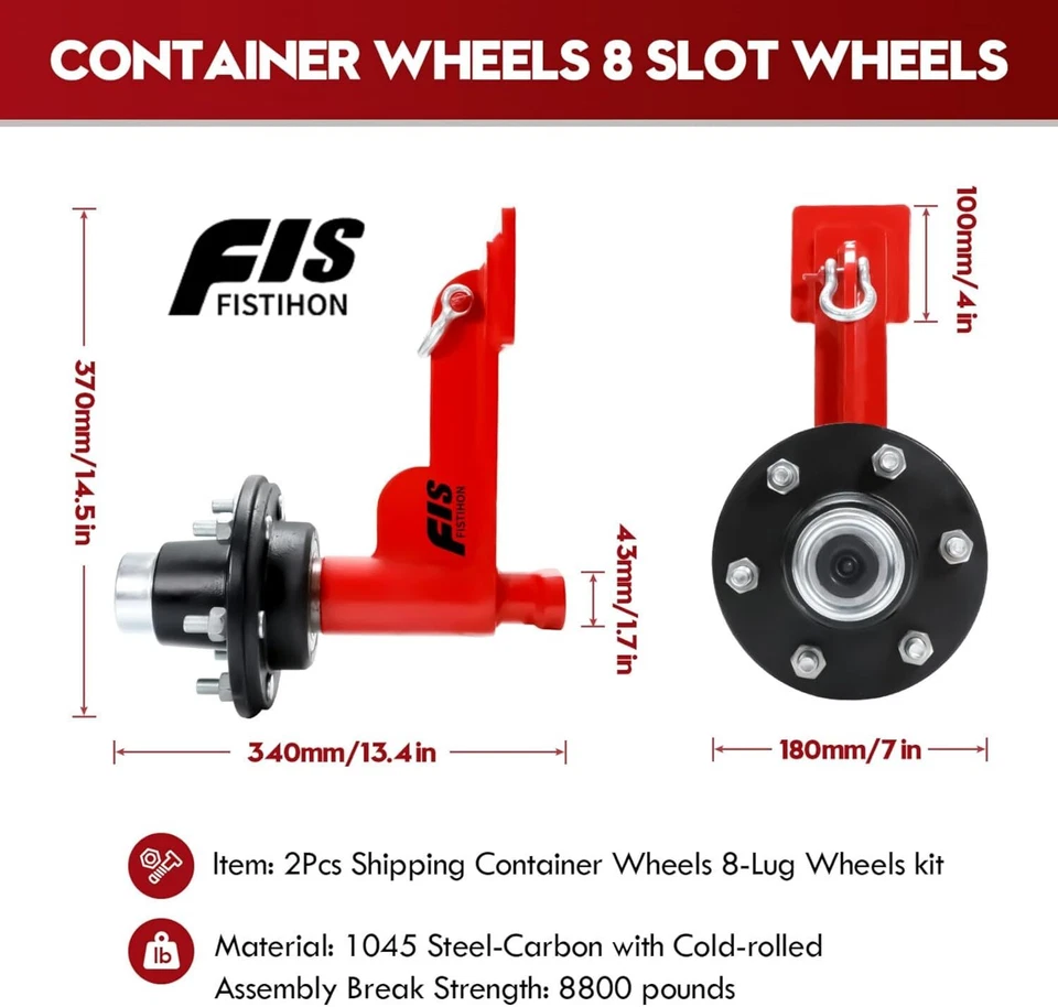 2Pack Shipping Container Wheels 6-Lug Wheels Kit, Shipping Container Accessories - Image 2 of 4