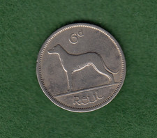 Irish 1942 6d Ireland Coins Eire Coins 1942 6 pence Irish Wolfhound  (003426)