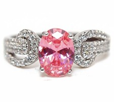 2CT Treated Pink Sapphire  White Topaz 925 Solid Sterling Silver Ring Sz 6