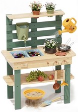 Mud Kitchen for Kids Outdoor, Wooden Play Kitchen with Real Faucet Sink, Pret...