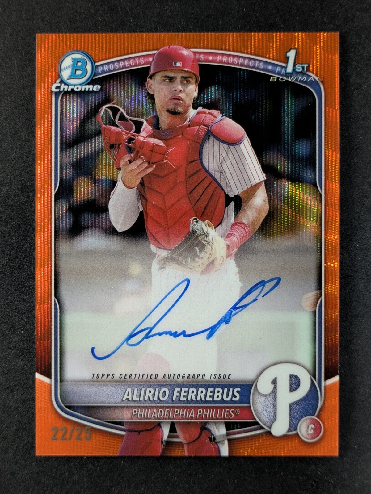 2025 Bowman Chrome ALIRIO FERREBUS 22/25 1st Bowman Auto Orange Wave Ref #CPA-AF