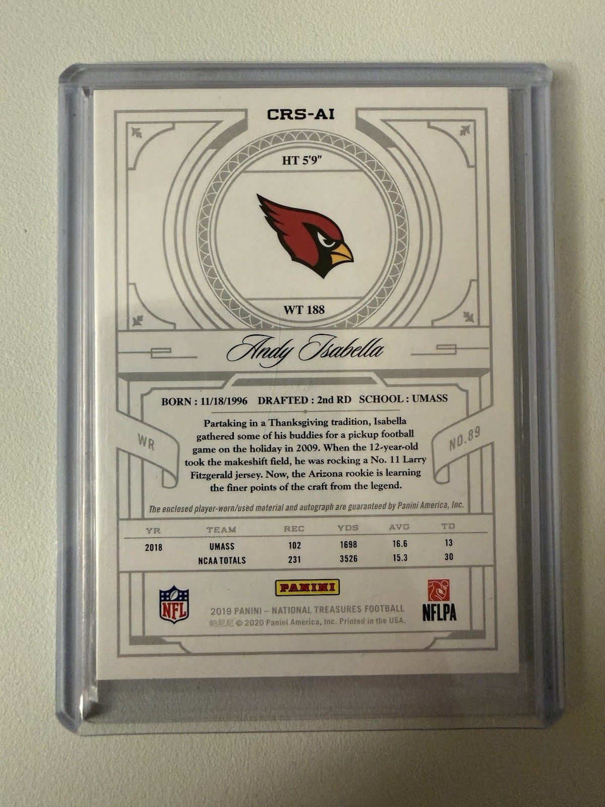 2019 National Treasures Crossover Rookie Patch Autos Andy Isabella (#CRS-AI) /99 view 2