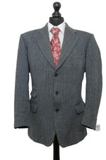 Harris Tweed Herren Sakko Jackett 25 blau grau Fischgrat 3-Knopf 100% Schurwolle