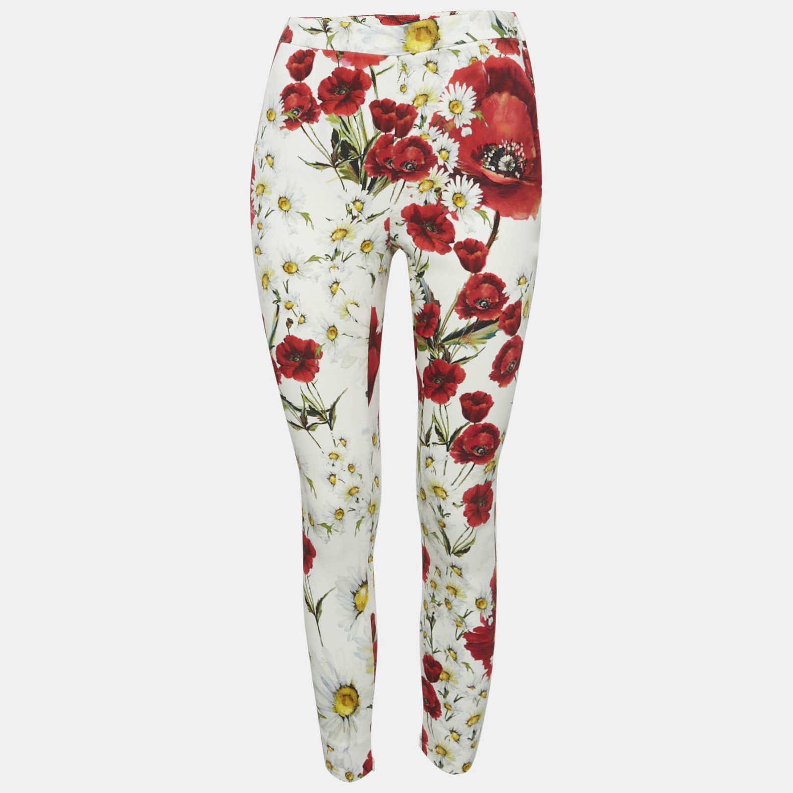 Dolce Gabbana White Floral Print Crepe Trousers M