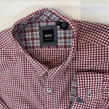 Hugo Boss Men's Red  White Gingham Check Long Sleeve Button Down Shirt XL